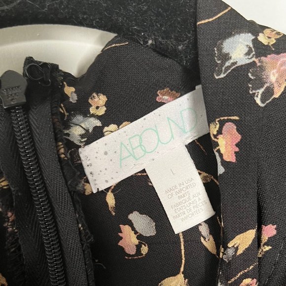 Abound Black Floral Long Sleeve Dress Size Large - Picture 3 of 5